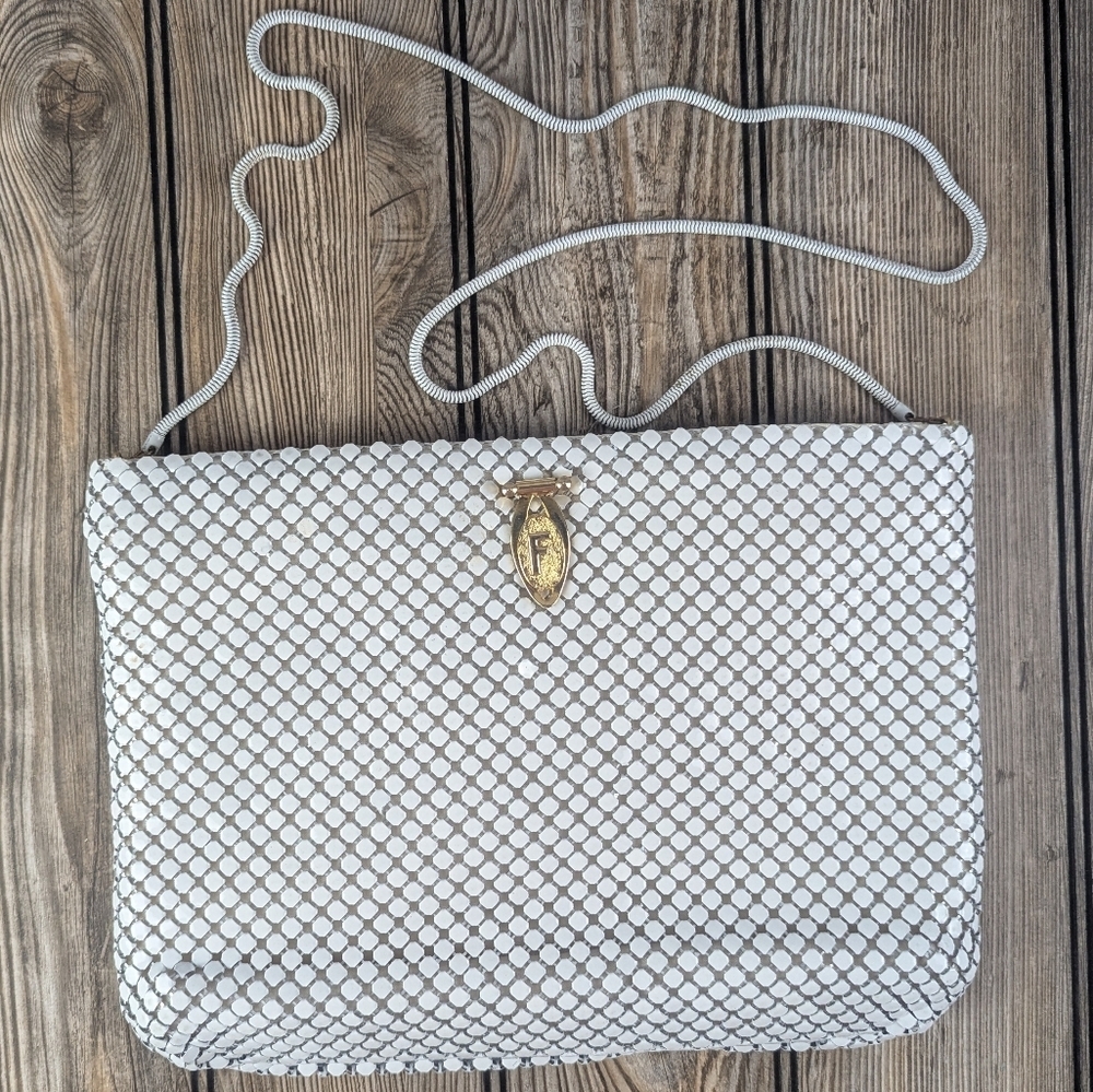 White Metal Scale Crossbody Clutch Handbag With No Makers Tag Inside